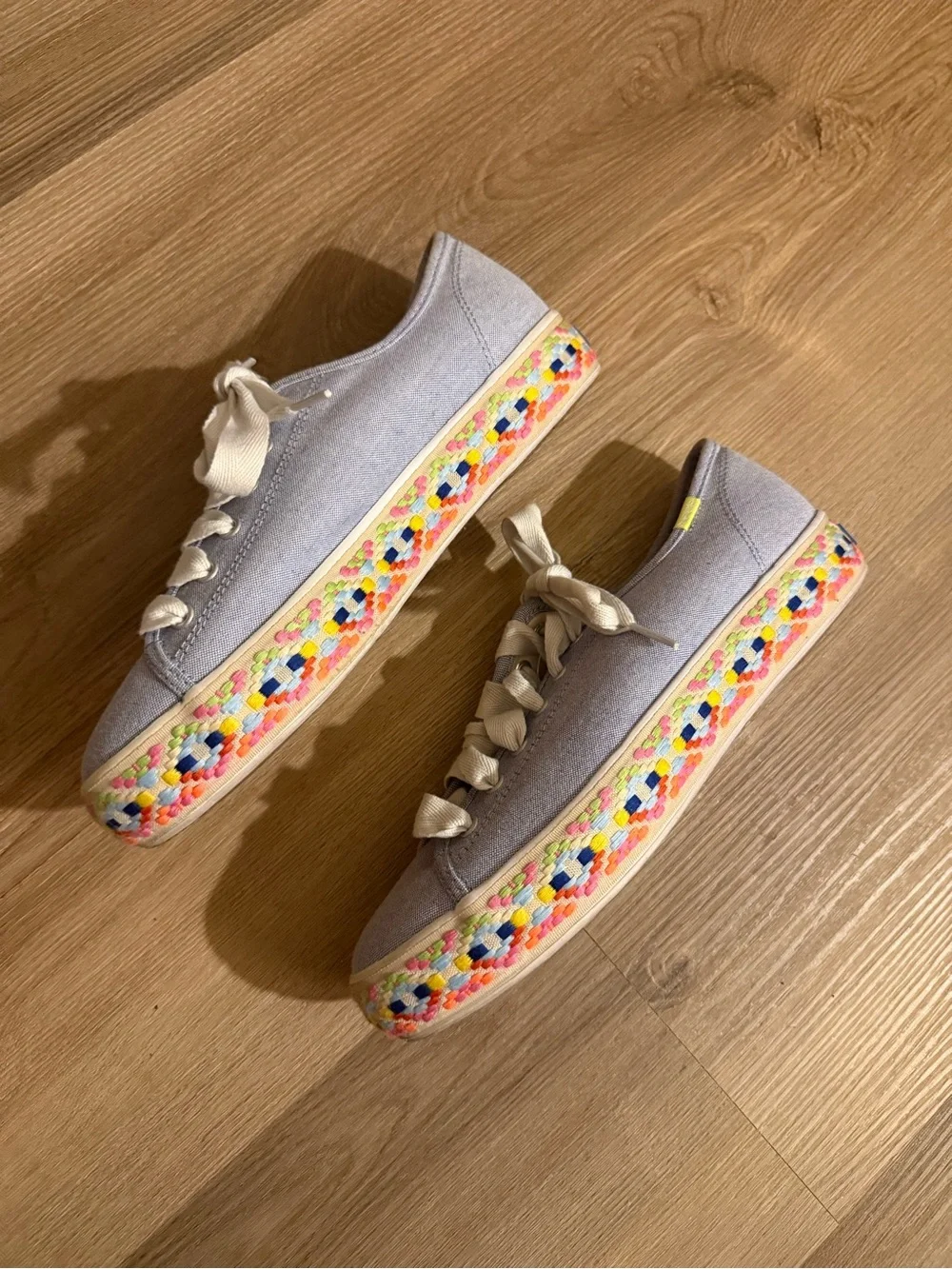Keds Light Gray Canvas Low-Top Sneaker with Neon Yellow Accent